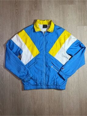 Y2K Champion Blue & Yellow Colorblock Men’s Small Windbreaker Jacket